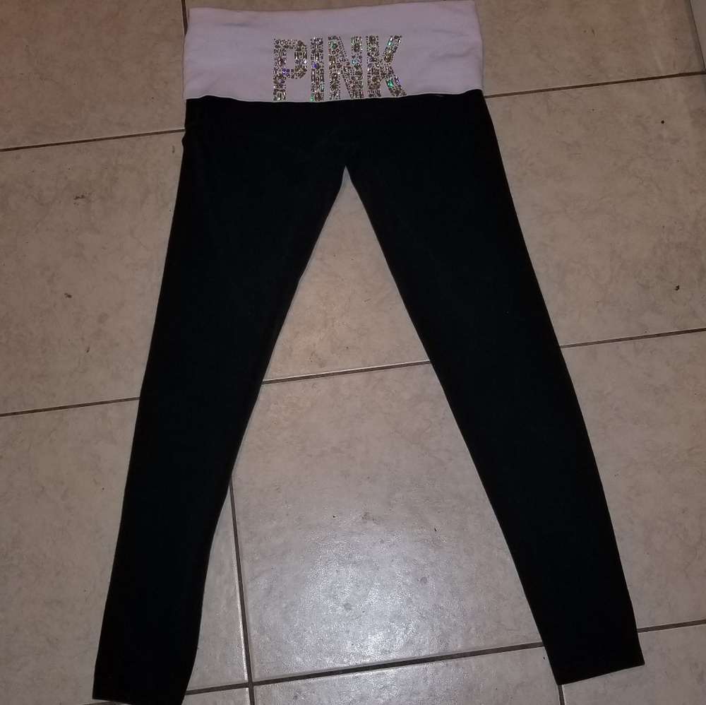 PINK yoga pants gems and jewels full length skinny